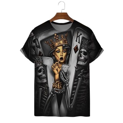 Men's Trendy New Crew Neck Poker Print T-Shirt