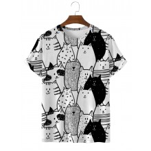 Men's Cat Print Casual Round Neck Short Sleeve T-Shirt