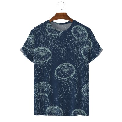 Men's Jellyfish Navy Print Casual Short Sleeve T-Shirt