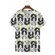 Panda Print Crew Neck Casual Short Sleeve T-Shirt