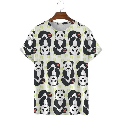 Panda Print Crew Neck Casual Short Sleeve T-Shirt